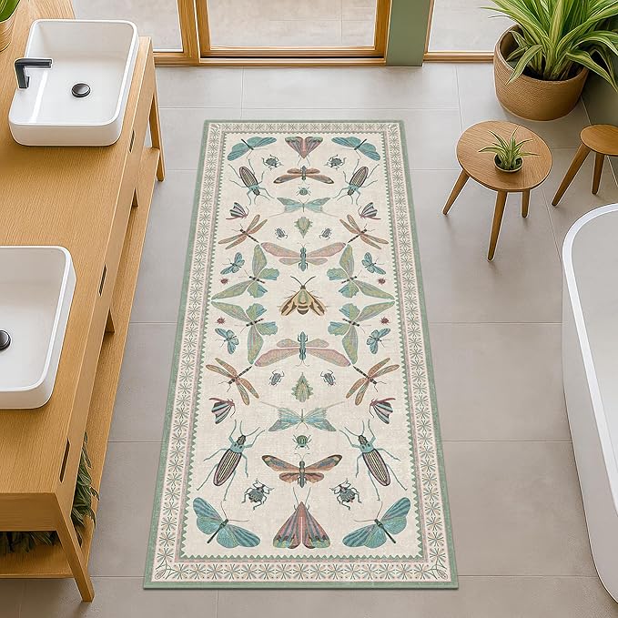 Hazo Haus Washable Non Slip Bathroom Runner Rug 2x5, Insect Boho Bath Mat by HazoHaus