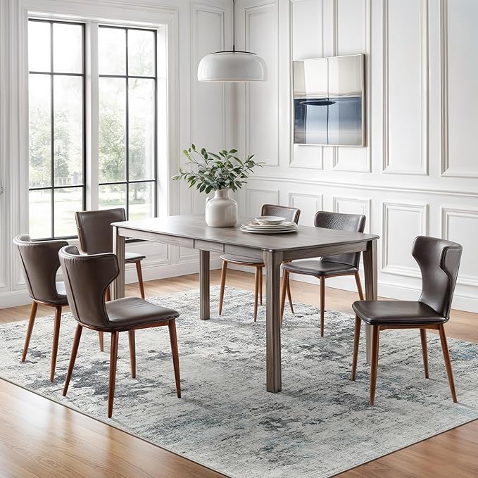 Abstract Rug 5x7 Machine Washable Area Indoor Grey Low Pile Non-Slip Foldable - Image 3