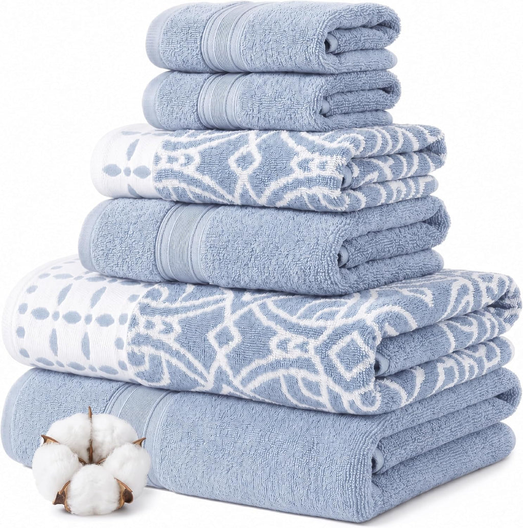Modern Threads Charlize 6-Piece 100% Cotton Towel Set – Reversible Yarn Dyed Jacquard & Solid – Includes 2 Bath Towels, 2 Hand Towels, 2 Washcloths – Absorbent, Quick Dry, Soft & Durable – Fawn