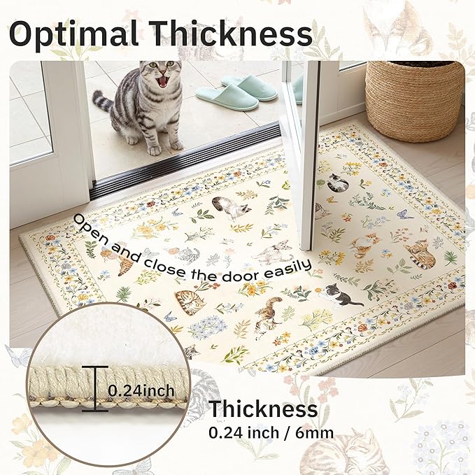 Cat 5x7 Area Rugs for Living Room, Machine Washable Animal Floral Vintage Rug - Image 9