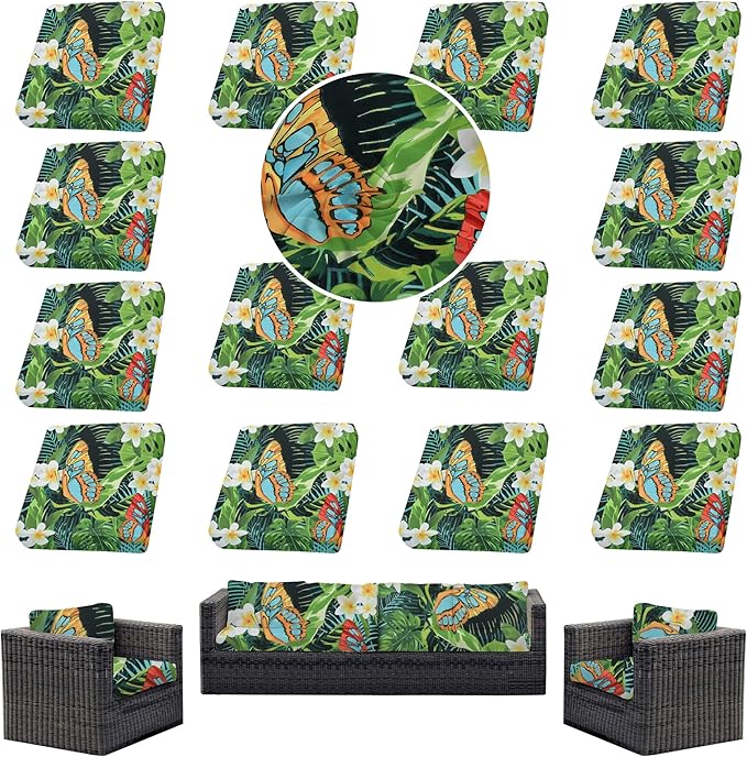 14Pcs Outdoor Cushion Covers, Patio Cushion Covers, Stretch Elastic Slipcovers by dreahoteztil