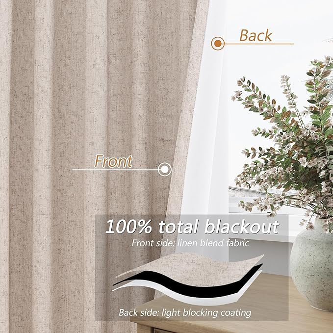 Guken Oatmeal 100% Blackout Curtains 84 Inch Length 2 Panels Set - Image 4