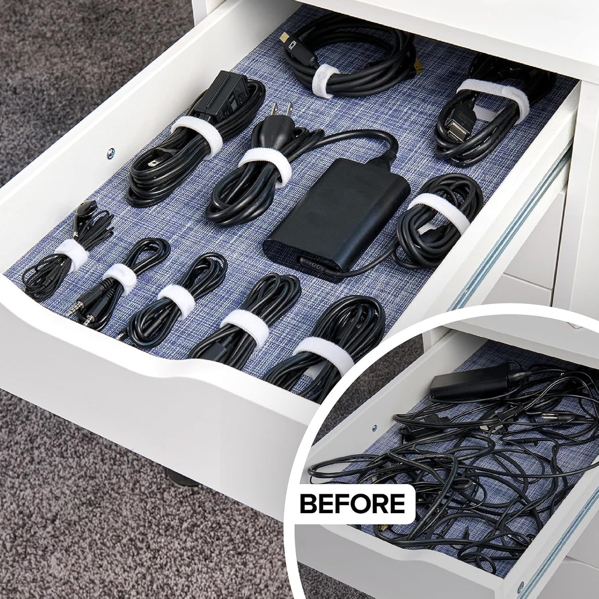 Self-Gripping Cable Ties by Wrap-It Storage - Assorted 40 Pack White