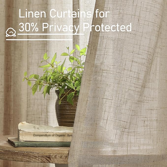 LAMIT Semi Sheer Linen Curtains 45 Inches Long, Light Filtering Panels Back Tab - Image 5