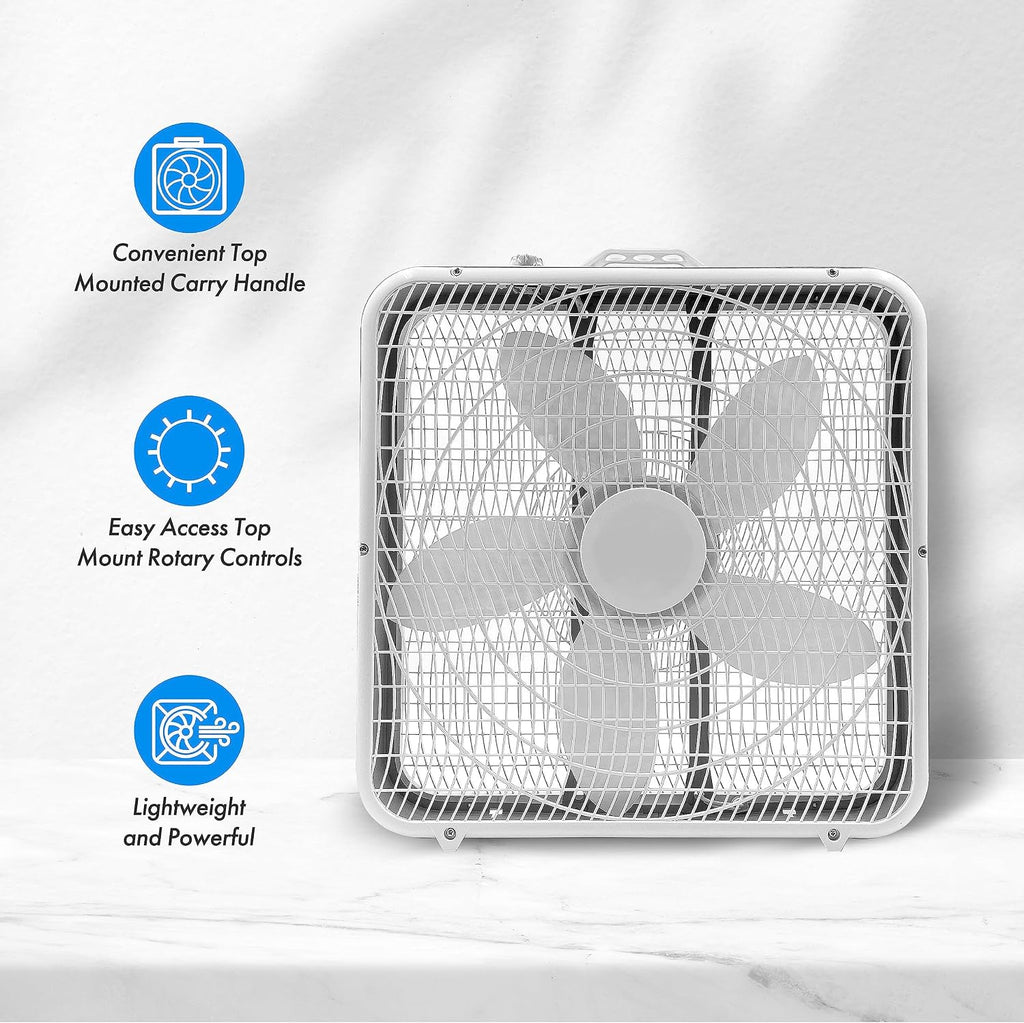 EZ-CHILL 20-Inch Portable Box Fan with 3-Speed Control - White