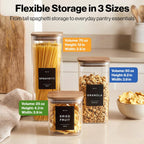 Glass Pantry Storage Jars Containers with Acacia Lids and Labels - Set of 5