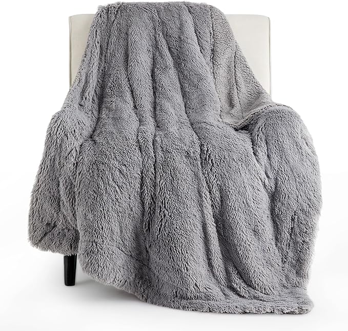 Bedsure GentleSoft Fuzzy Sherpa Faux Fur Twin Blanket Grey Cozy Gifts by BEDSURE