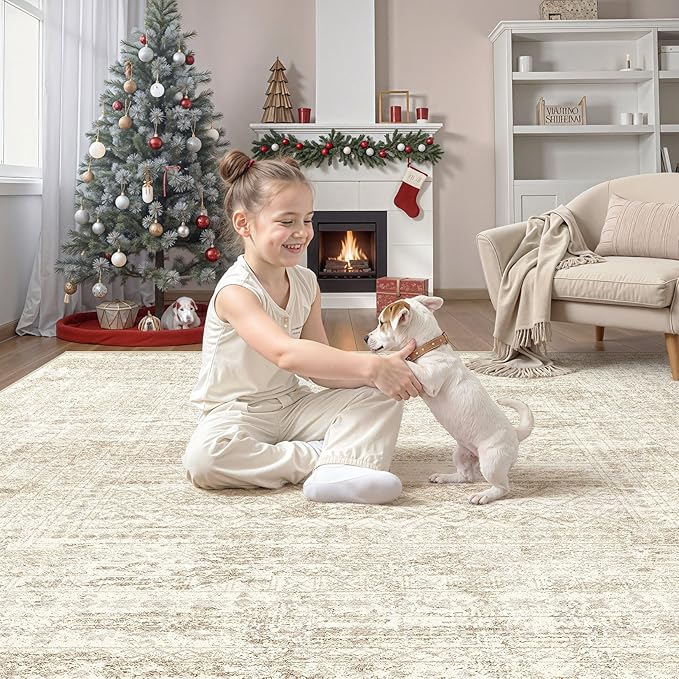 UERMEI Square Area Rugs : Washable 5x5 Neutral Modern Abstract Carpet - Image 6