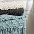 BOURINA Black Throw Blanket 50 x70 Inches Jacquard Argyle Throw Textured Solid - Image 6