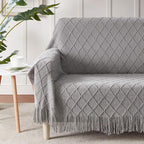 BOURINA Light Grey Throw Blanket 50x60 Inches Throw Textured Solid Soft Sofa - Image 2