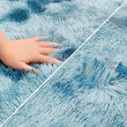 Super Soft Fluffy Living Room Area Rug 2x8 ft Tie-Dyed Light Blue Shaggy Furry - Image 6