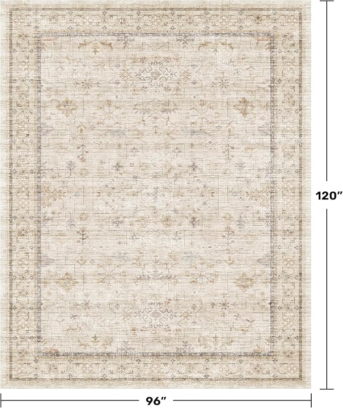 Hazo Haus Washable Ivory Living Room Rug, 8x10 Non Slip Area Rugs - Image 2