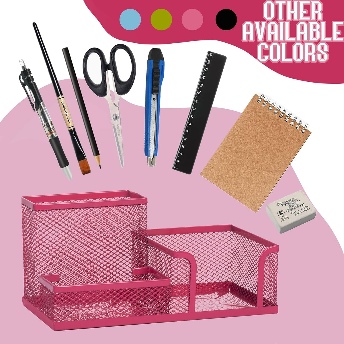 Ludato 4 Pieces 3 Compartments Mesh Pen Holder Desk Organizers Caddy and Accessories for Desk,Black Pencil Holder,Sticky Notes Holder for Home,Office and School