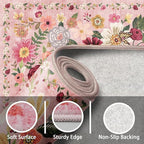 Pink Area Rugs 10x14 Living Room, Non Slip Machine Washable Floral Rugs - Image 5