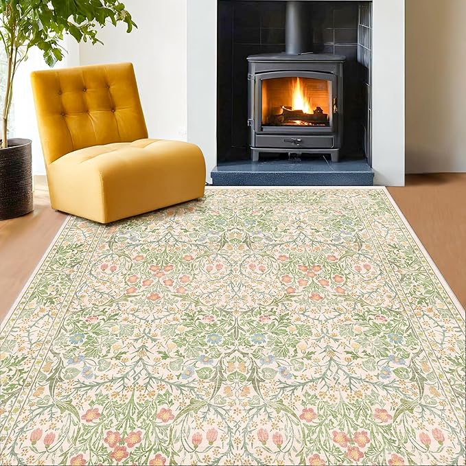 Hazo Haus Beige Green Bedroom Rug 5x7 Area Rug - Image 6