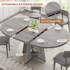 Extendable Dining Table, Round Kitchen Dining Room Dinner Table with for 4 6 8 People, Space Saving Modern Oval Expandale Furniture with Storage and Pedestal for Kitchen Living Room (Grey)