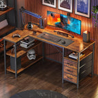 Huuger L Shaped Office Desk with Power Outlets & 3 Drawers