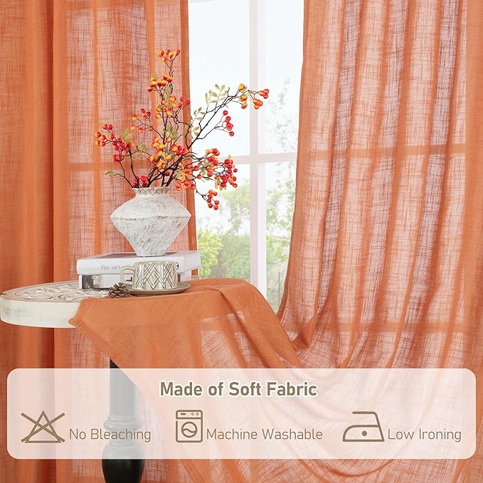 LAMIT Semi Sheer Linen Curtains 45 Inches Long, Light Filtering Panels Back Tab - Image 8