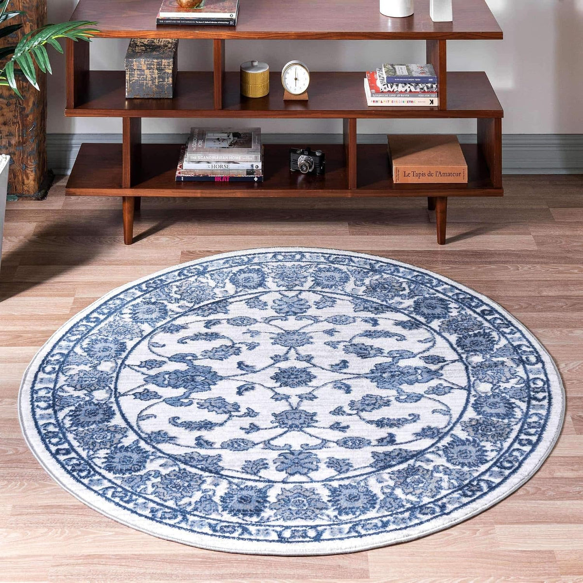 Unique Loom Boston Collection Area Rug - Floral (3' 3" Round, White Blue/ Gray)