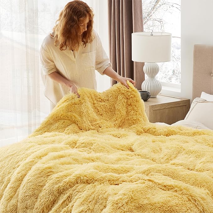 Bedsure GentleSoft Fluffy Yellow King Size Blanket - Image 5