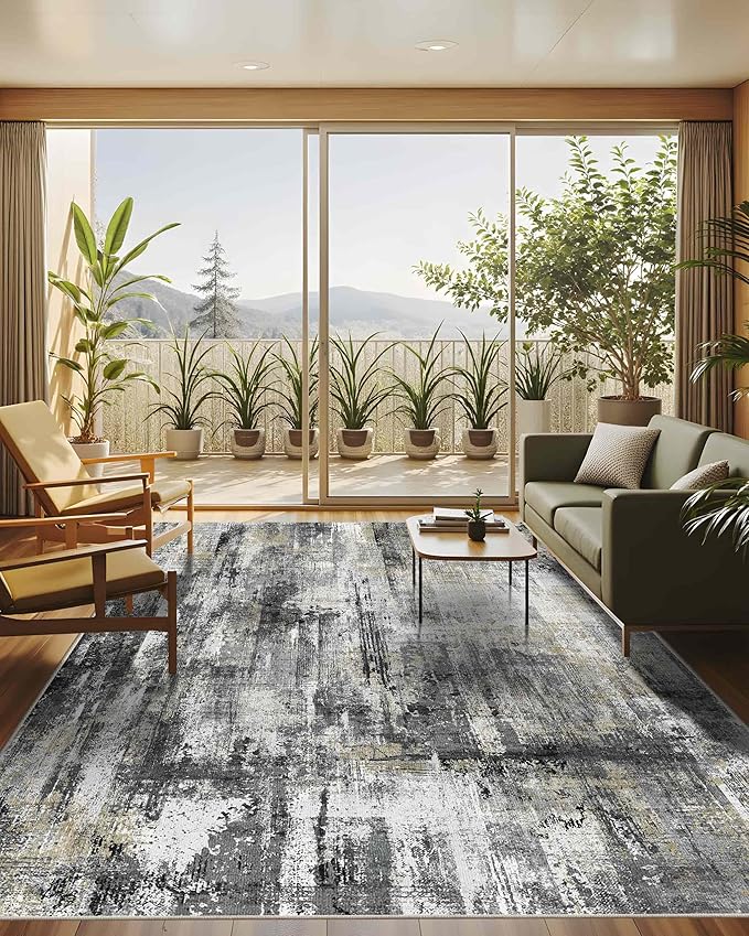 Latte&Fog 8x10 Area Rugs for Living Room, Large Black Modern Abstract Washable - Image 4