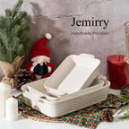 Ceramic Baking Dish Set of 3, Casserole Dishes for Oven, Rectangular Porcelain Bakeware Set with Handles, Lasagna Baking Pan for Cooking, Perfect for Baking and Serving, Housewarming, Halloween, Thanksgiving, Christmas, New Year-Reactive White