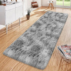 Super Soft Fluffy Living Room Area Rug 2x6 ft Tie-Dyed Light Grey Shaggy Furry - Image 4