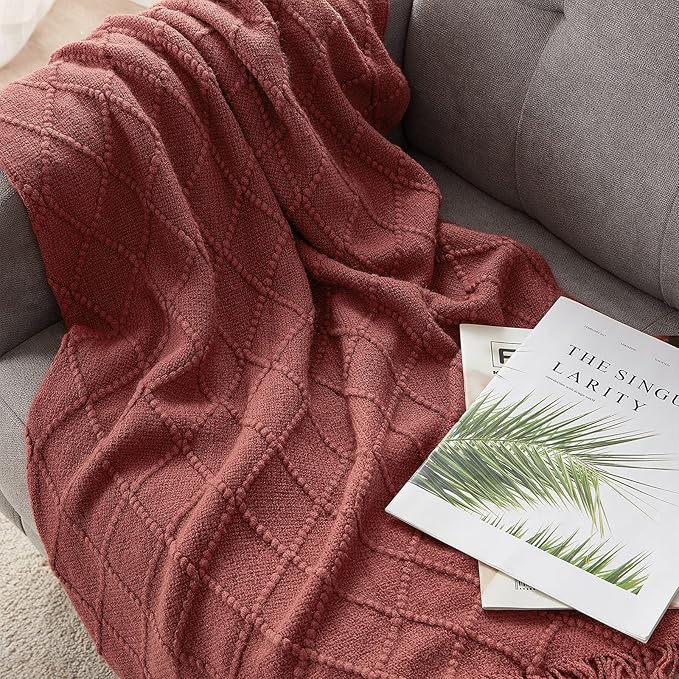 BOURINA Burgundy Throw Blanket 50x60 Inches Throw Textured Solid Soft Sofa - Image 4