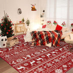 Christmas Rug 8x10 Washable Rugs, Boho Christmas Tree Snowflake Rug Non-Slip - Image 2
