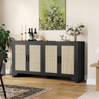 Rattan Sideboard Cabinet, 4-Door Buffet Storage for Entryway Living Room