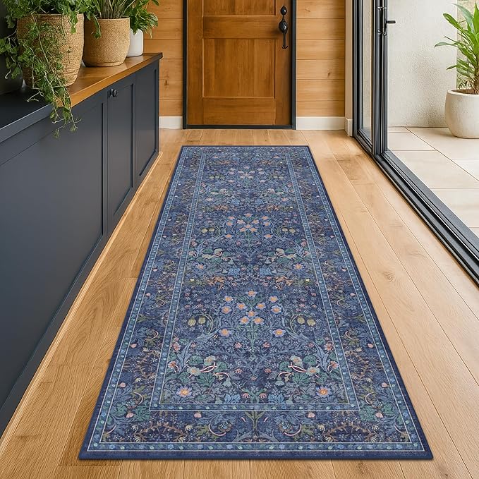 Hazo Haus Non Slip 2x10 Dark Blue Hallway Runner - 10ft Long Runner Rugs by HazoHaus