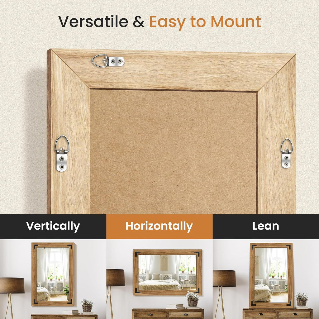 Wood Framed Bathroom Vanity Mirror for Wall, 24"x36" Farmhouse Mirror