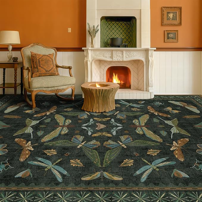 6x8 Dark Green Washable Dining Room Rug by HazoHaus