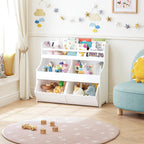 Spirich Kids Bookshelf with Bookcase and Roll-Out Toy Storage Organizer Box