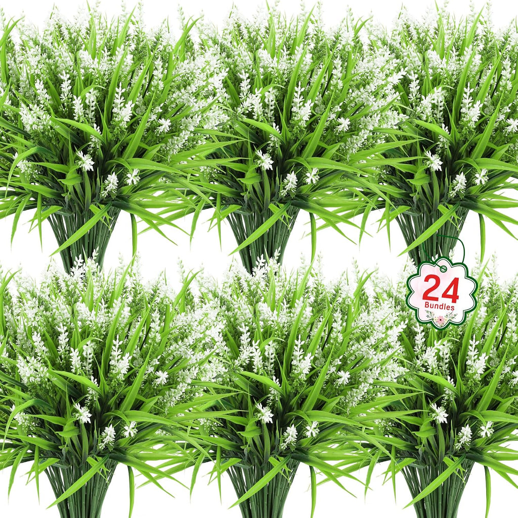 Ouddy Decor 24 Pcs Artificial Flowers for Outdoors Fake Lavender, Mixed