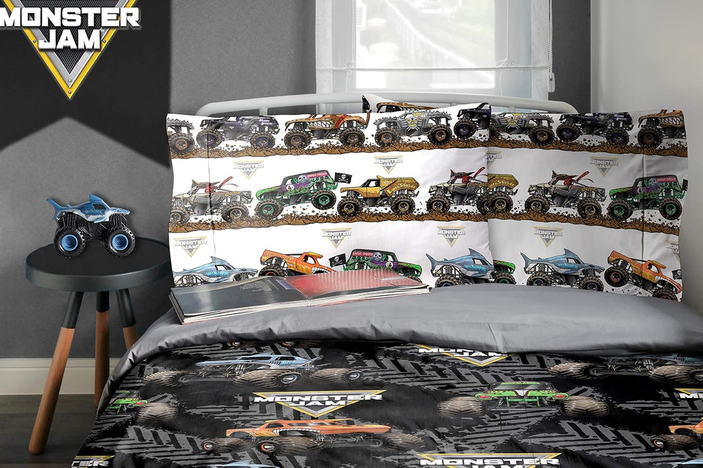 Monster Jam Full Size Comforter Set 5 Piece Kids Bedding for Boys, Black