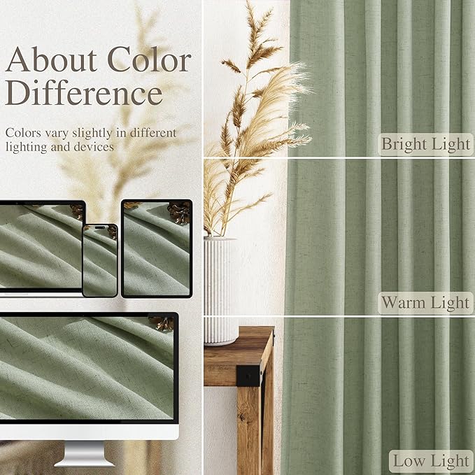 Light Sage Linen Curtains 108 Inches Long - Image 3