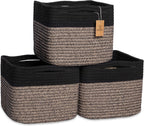 Storage Cubes 9”x9”x7”Cotton Rope Woven Baskets for Organizing 3-Pack | 9 Inch Cube Storage Bin | Small Basket for Shelf Nursery, Pantry, Decorative Plant, Bathroom Closet, Toy Gift