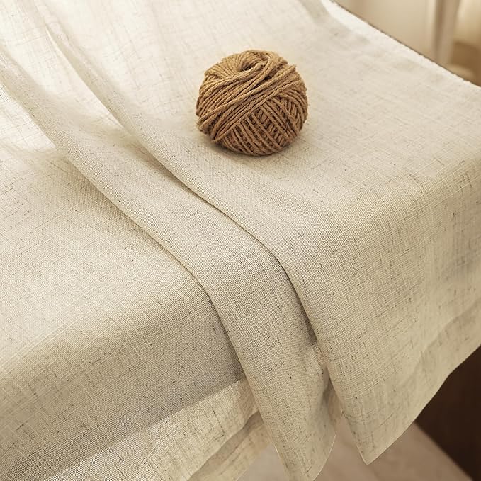Faux Linen Beige Curtains 96 inches Long - Image 2