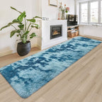 Super Soft Fluffy Living Room Area Rug 2x8 ft Tie-Dyed Light Blue Shaggy Furry by JiaoBaba