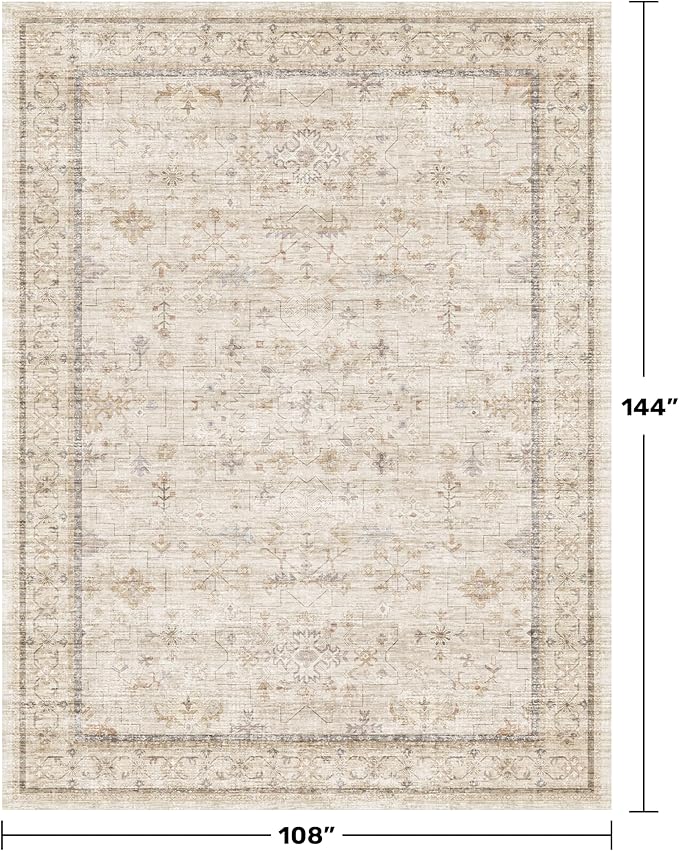 Washabel Lvory Modern Rugs for Living Room, 9x12 Low Pile Floral Carpet for - Image 2