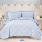 Full Size Comforter Sets for Girls - 7 Pieces Blue Bow Bed in a Bag