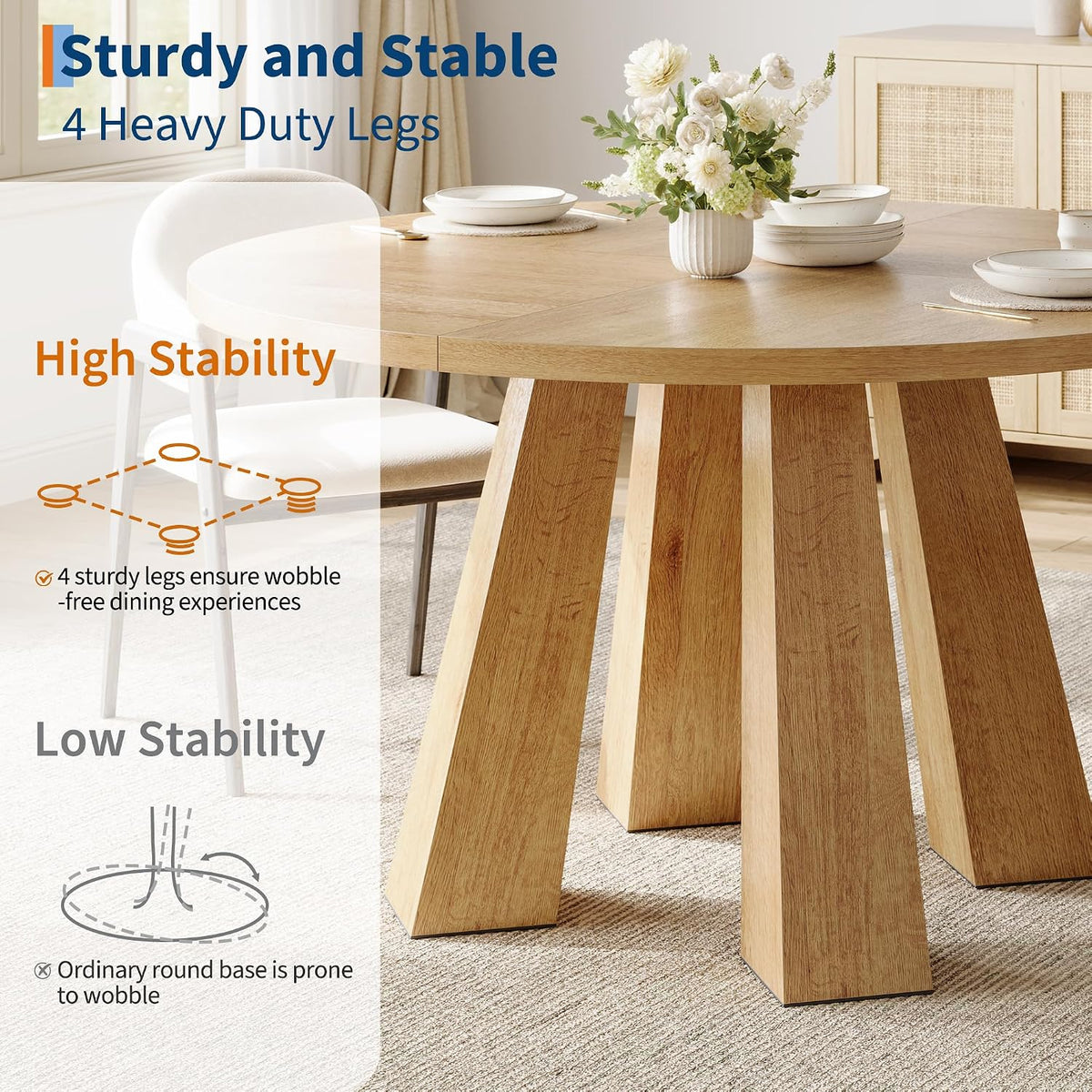 IDEALHOUSE 47" Round Dining Table for 4-6, Farmhouse Wood Kitchen Table