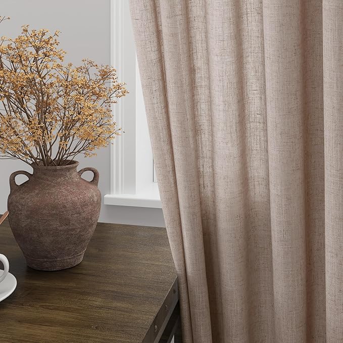 Extra Long Curtain 108 Inches Long 2 Panels Set Back Tab Oatmeal Linen Drapes - Image 2