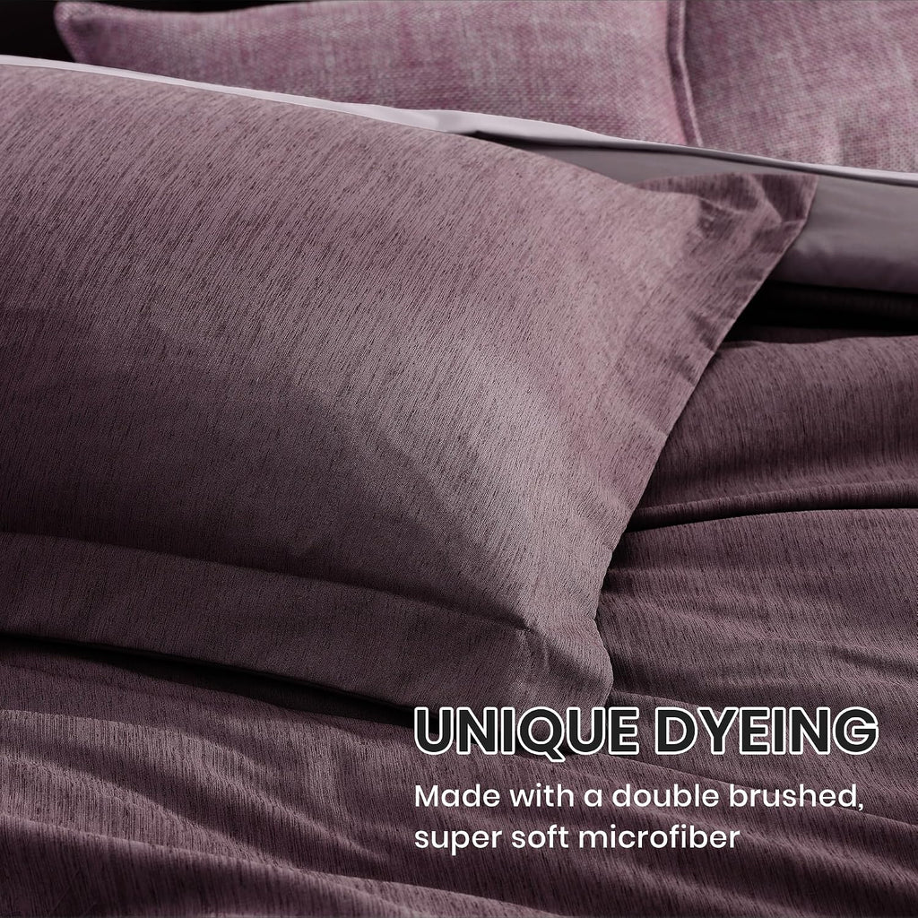 Monbix Queen Size Comforter Set 7 Pieces Italian Plum Bed in a Bag