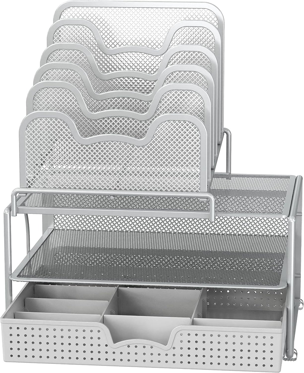 Simple Houseware Mesh Desk Organizer with Sliding Drawer, Silver