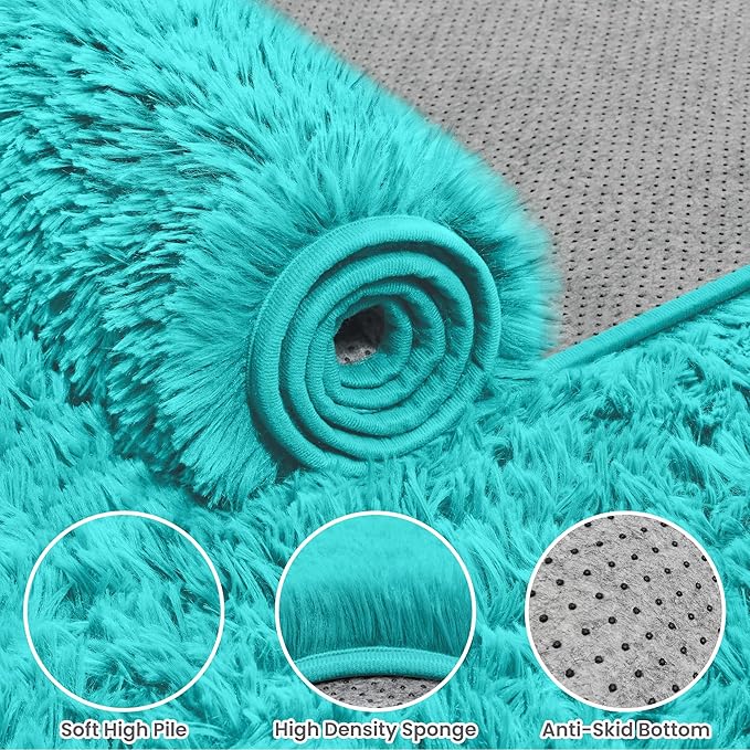 8x10 Area Rugs for Living Room Rug: Soft Fluffy Shag Teal Blue Rugs for Bedroom - Image 8