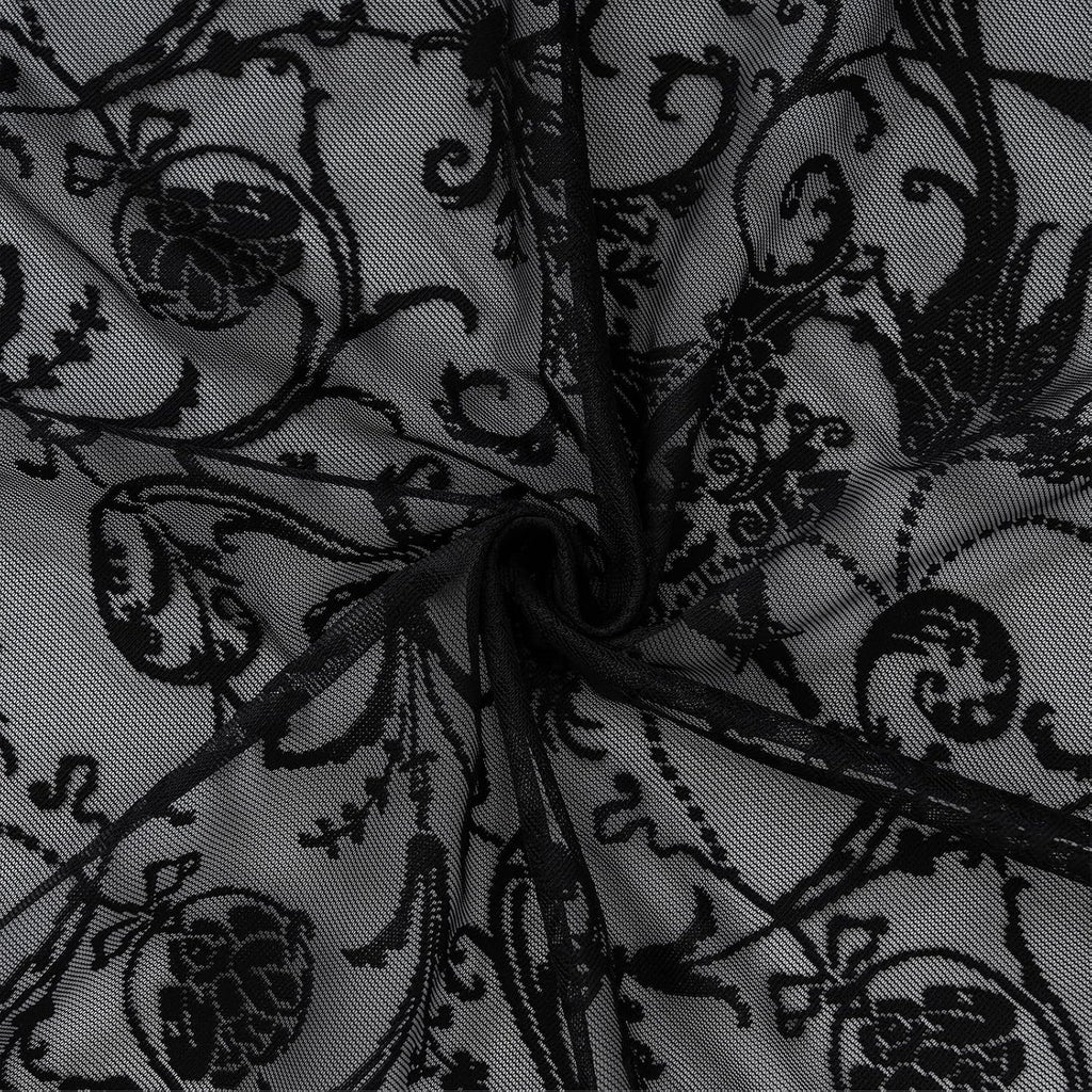 TUDECO Black Sheer Curtains 84 Inches Long - Shabby Chic Knitted Floral Halloween Decor, Lace Curtains Privacy Goth/Witchy Dark Window Treatments for Living Room Rod Pocket 1 Pair, 59 x 84 Inch