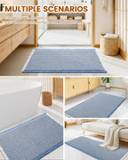 Smiry Waffle Bath Mat 30X18, Soft Absorbent Bathroom Rugs, Blue & Cream