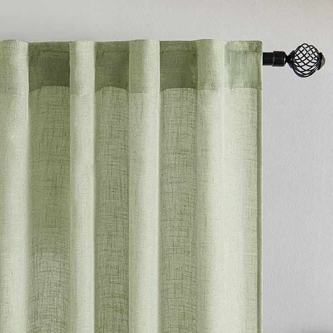 MIULEE Sage Green Kitchen Curtains 24 Inch Length 2 Panels, Soft Thick Linen - Image 4